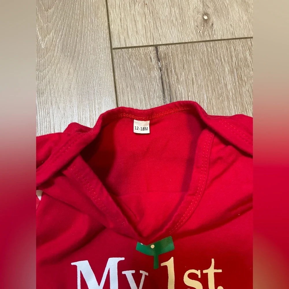 My First Christmas Red &‎ White Striped Baby Romper Jumpsuit Infant Baby 12-18 M